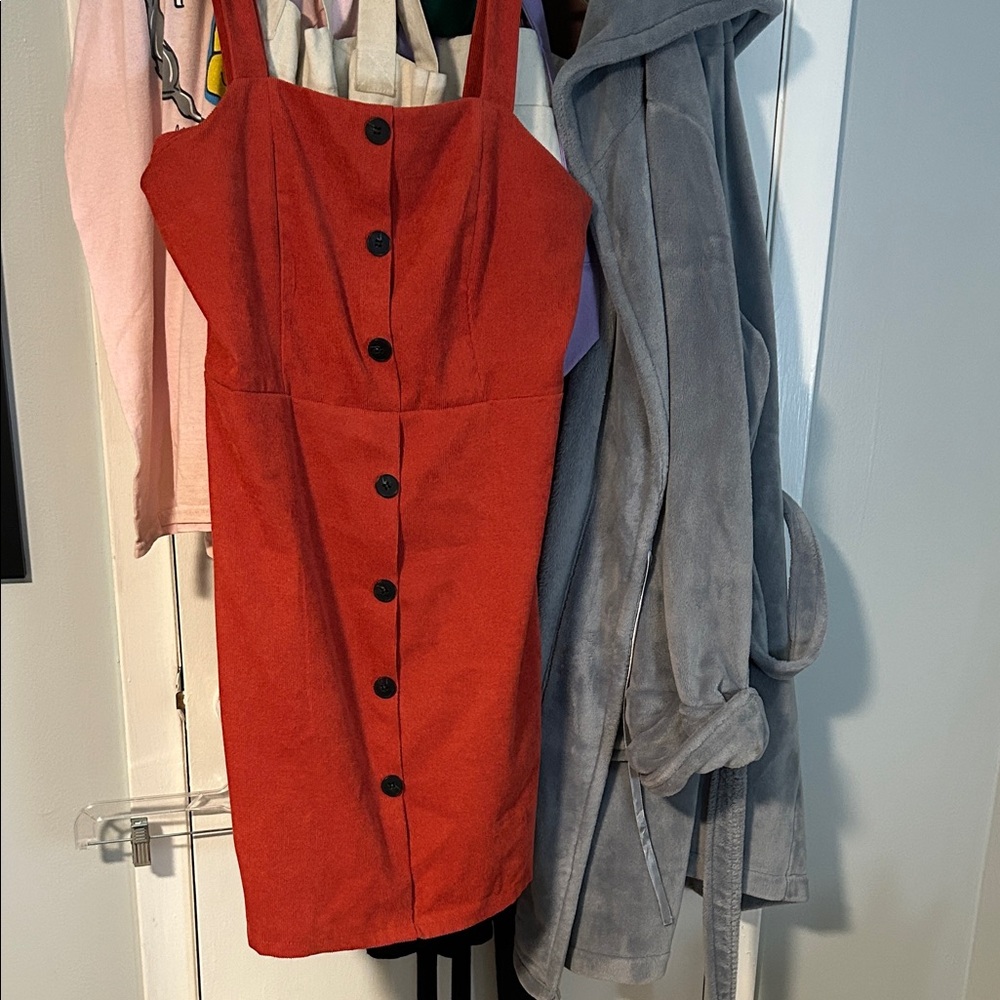SHEIN Red Button-Front Mini Dress
